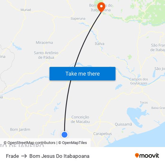 Frade to Bom Jesus Do Itabapoana map