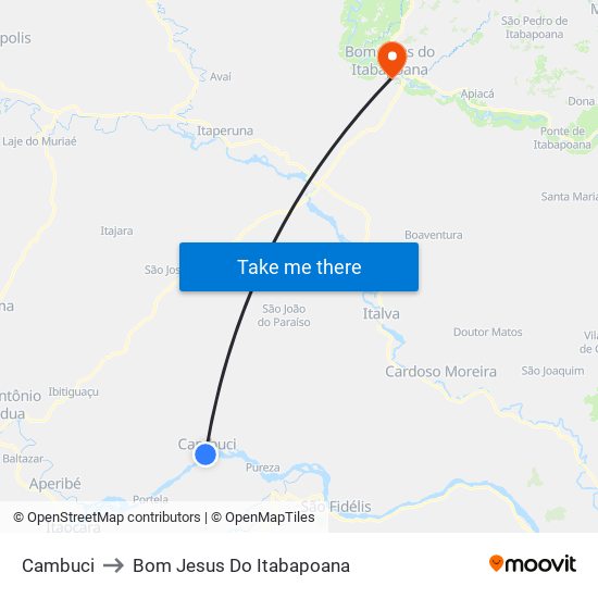 Cambuci to Bom Jesus Do Itabapoana map
