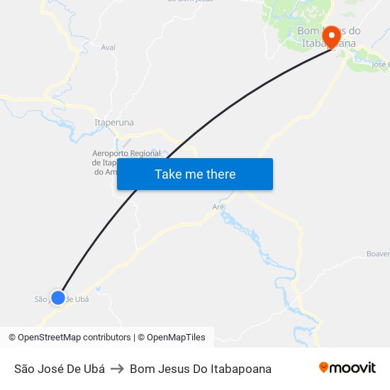 São José De Ubá to Bom Jesus Do Itabapoana map
