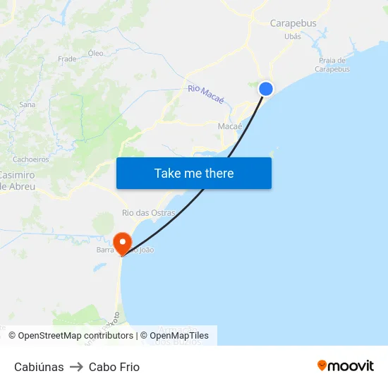 Cabiúnas to Cabo Frio map