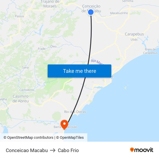 Conceicao Macabu to Cabo Frio map