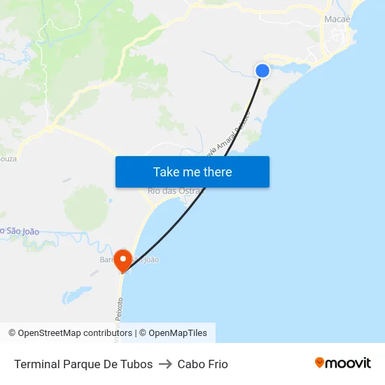 Terminal Parque De Tubos to Cabo Frio map
