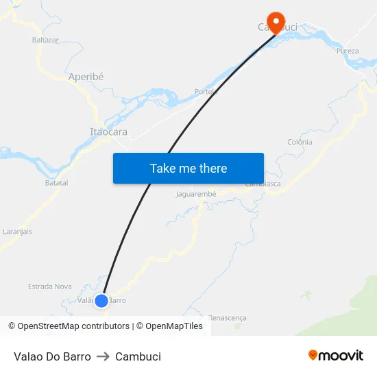 Valao Do Barro to Cambuci map