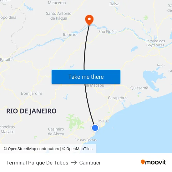 Terminal Parque De Tubos to Cambuci map