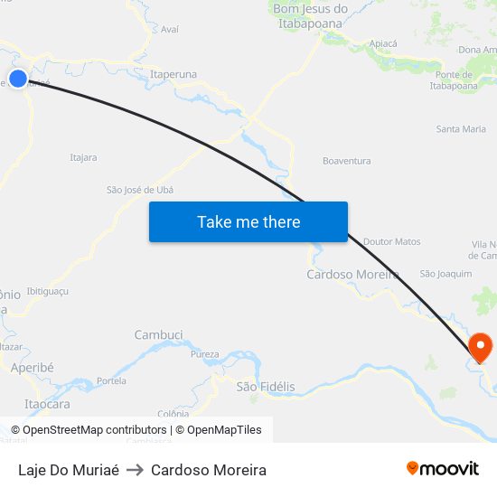 Laje Do Muriaé to Cardoso Moreira map