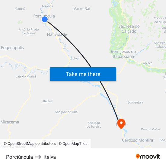 Porciúncula to Italva map