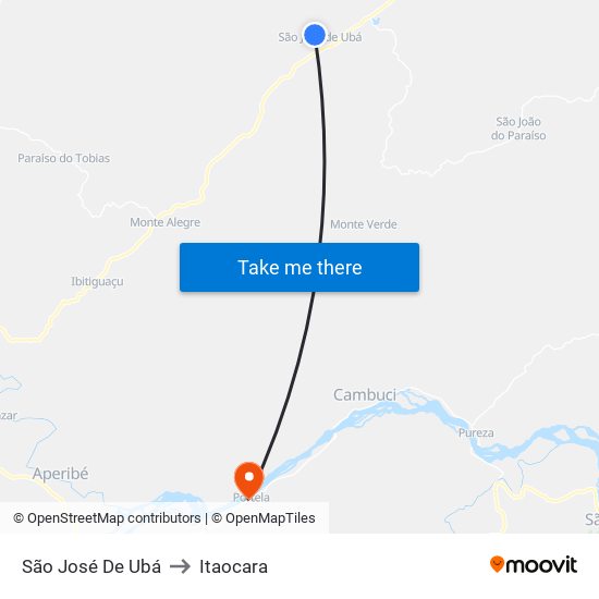 São José De Ubá to Itaocara map