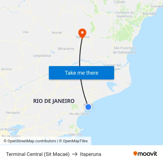 Terminal Central (Sit Macaé) to Itaperuna map