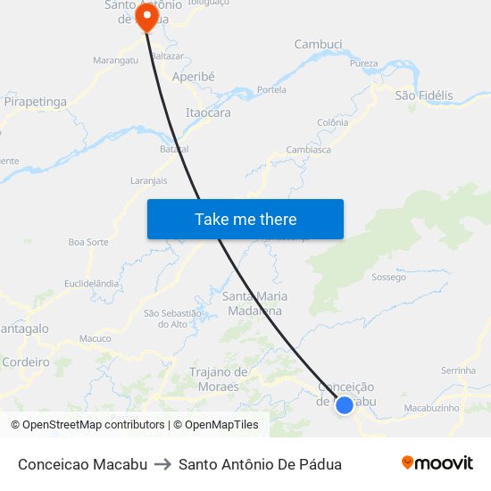 Conceicao Macabu to Santo Antônio De Pádua map