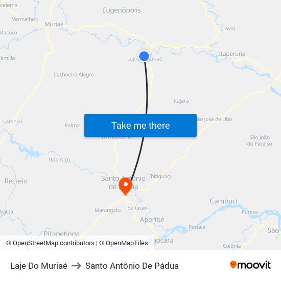 Laje Do Muriaé to Santo Antônio De Pádua map