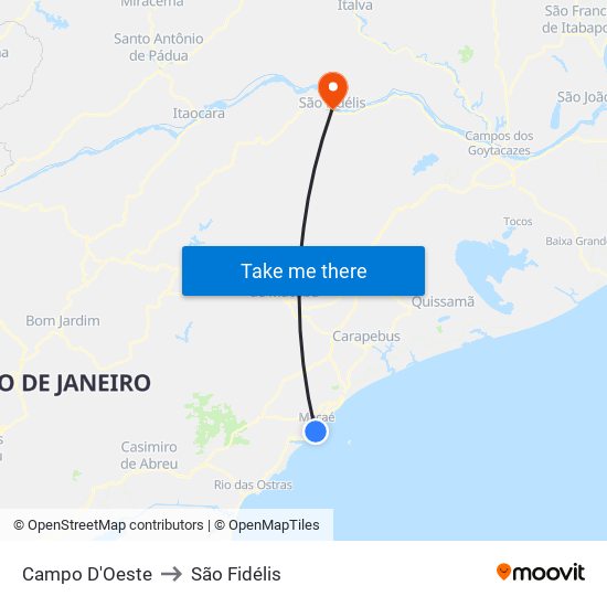 Campo D'Oeste to São Fidélis map