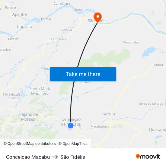 Conceicao Macabu to São Fidélis map