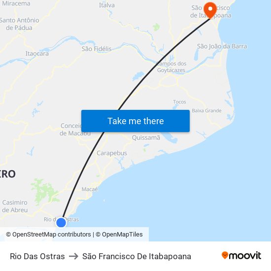 Rio Das Ostras to São Francisco De Itabapoana map