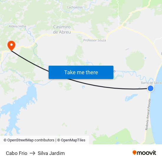 Cabo Frio to Silva Jardim map