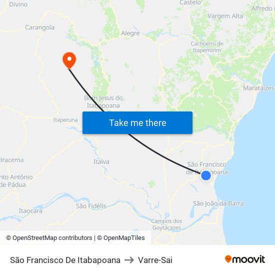 São Francisco De Itabapoana to Varre-Sai map
