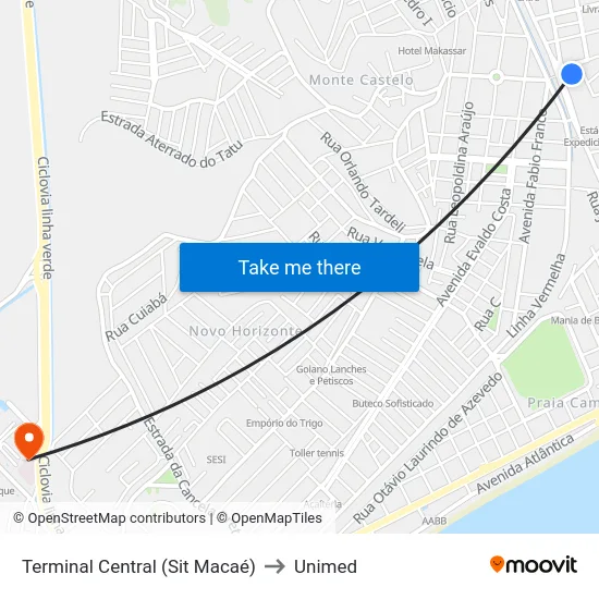 Terminal Central (Sit Macaé) to Unimed map