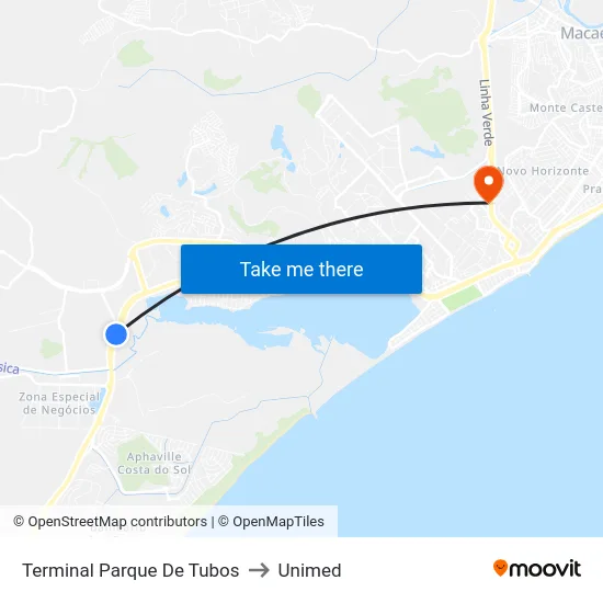 Terminal Parque De Tubos to Unimed map