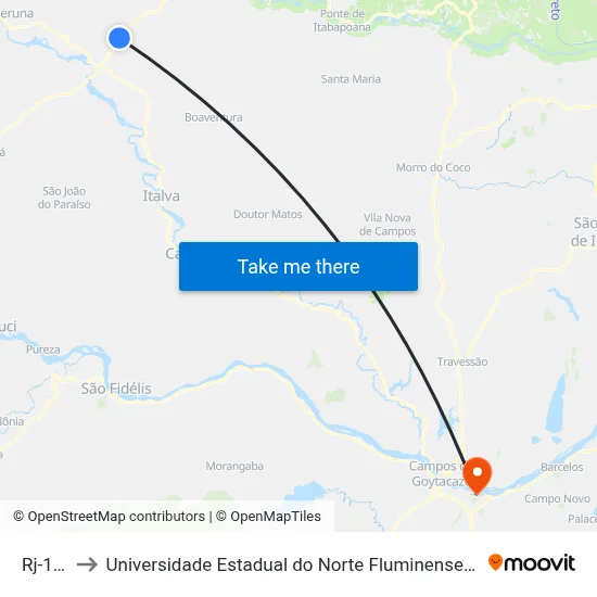 Rj-186 to Universidade Estadual do Norte Fluminense (UENF) map