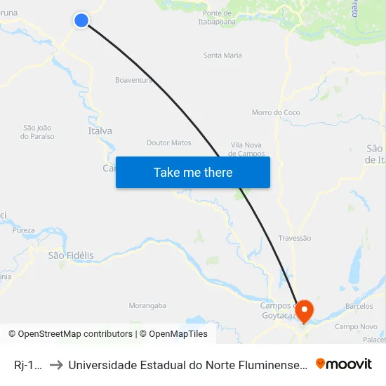 Rj-186 to Universidade Estadual do Norte Fluminense (UENF) map