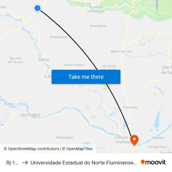 Rj-186 to Universidade Estadual do Norte Fluminense (UENF) map