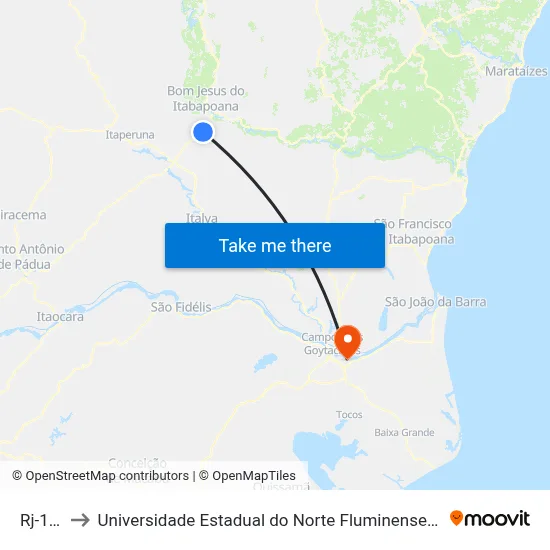 Rj-186 to Universidade Estadual do Norte Fluminense (UENF) map