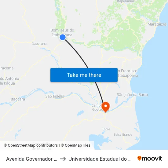 Avenida Governador Roberto Silveira, 61 to Universidade Estadual do Norte Fluminense (UENF) map