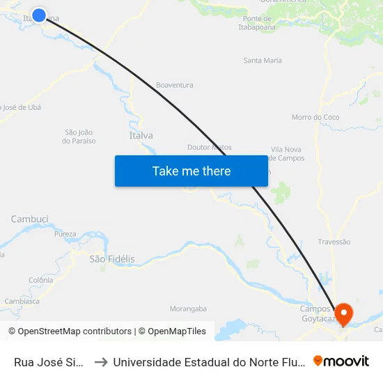 Rua José Simão, 71 to Universidade Estadual do Norte Fluminense (UENF) map