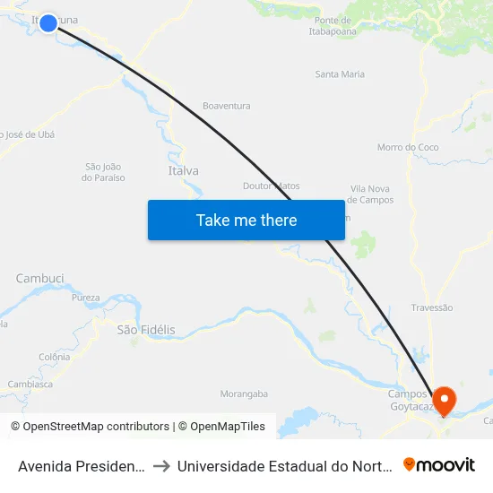 Avenida Presidente Dutra, 263 to Universidade Estadual do Norte Fluminense (UENF) map