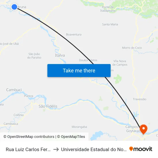 Rua Luiz Carlos Ferreira Tirado, 383 to Universidade Estadual do Norte Fluminense (UENF) map