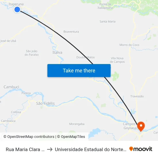 Rua Maria Clara Barroso, 13 to Universidade Estadual do Norte Fluminense (UENF) map