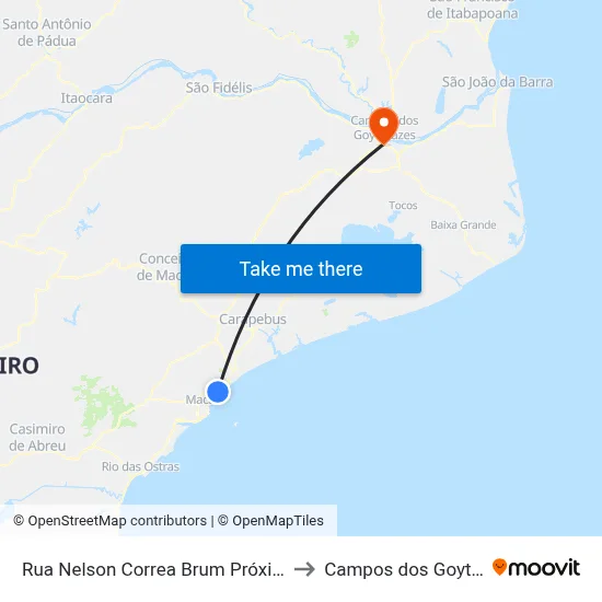 Rua Nelson Correa Brum Próximo Ao 643 to Campos dos Goytacazes map