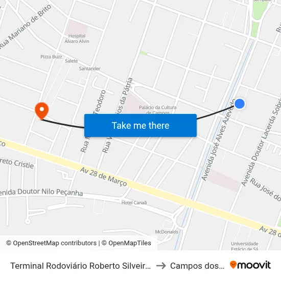 Terminal Rodoviário Roberto Silveira (Campos Dos Goytacazes) to Campos dos Goytacazes map