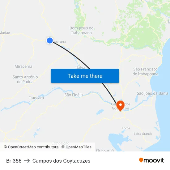 Br-356 to Campos dos Goytacazes map