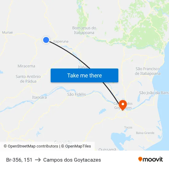 Br-356, 151 to Campos dos Goytacazes map