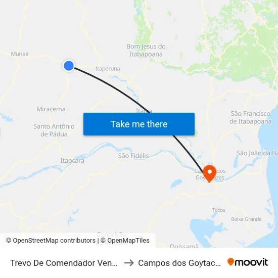 Trevo De Comendador Venâncio to Campos dos Goytacazes map