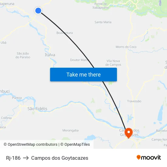 Rj-186 to Campos dos Goytacazes map