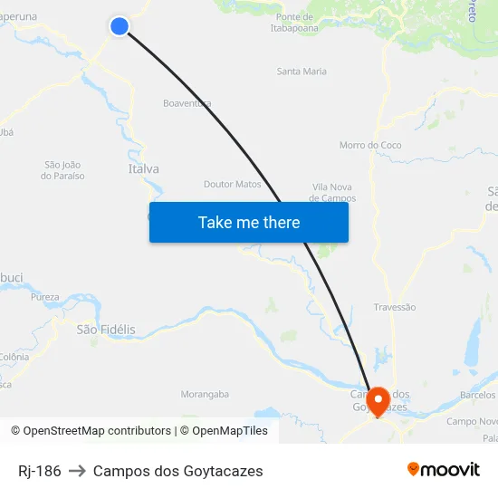 Rj-186 to Campos dos Goytacazes map