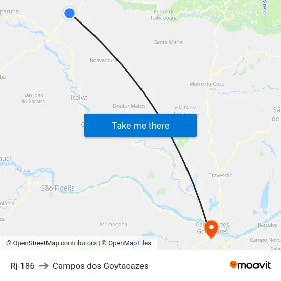 Rj-186 to Campos dos Goytacazes map