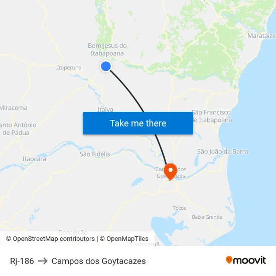 Rj-186 to Campos dos Goytacazes map