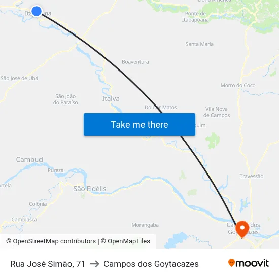 Rua José Simão, 71 to Campos dos Goytacazes map