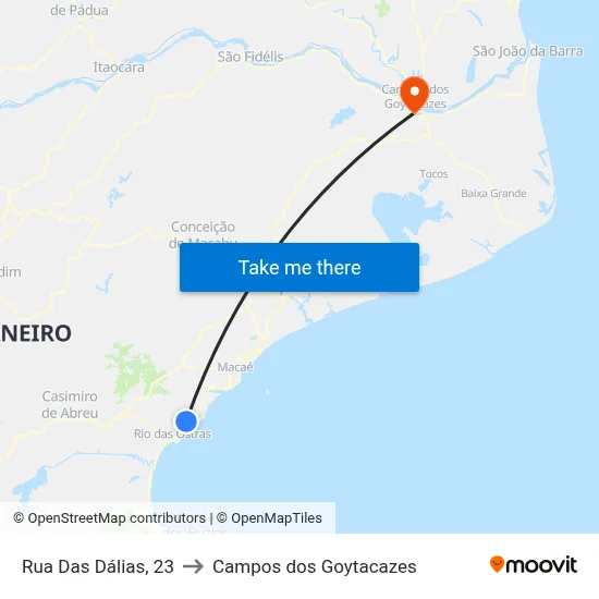 Rua Das Dálias, 23 to Campos dos Goytacazes map
