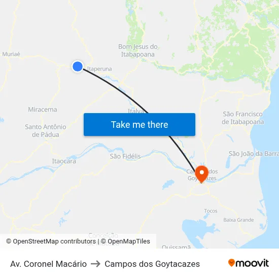 Av. Coronel Macário to Campos dos Goytacazes map