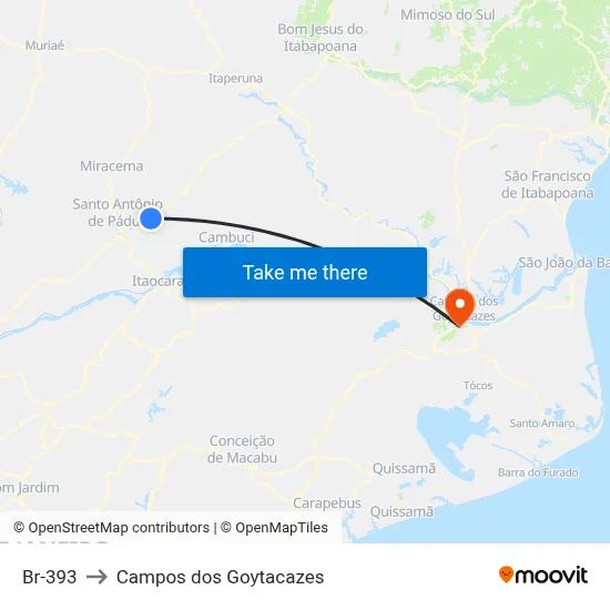 Br-393 to Campos dos Goytacazes map