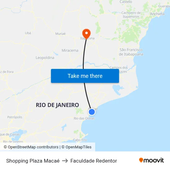 Shopping Plaza Macaé to Faculdade Redentor map