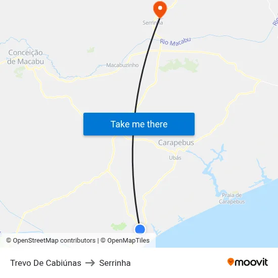 Trevo De Cabiúnas to Serrinha map