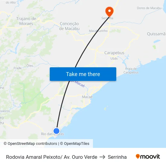 Rodovia Amaral Peixoto/ Av. Ouro Verde to Serrinha map