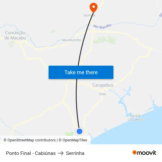 Ponto Final - Cabiúnas to Serrinha map