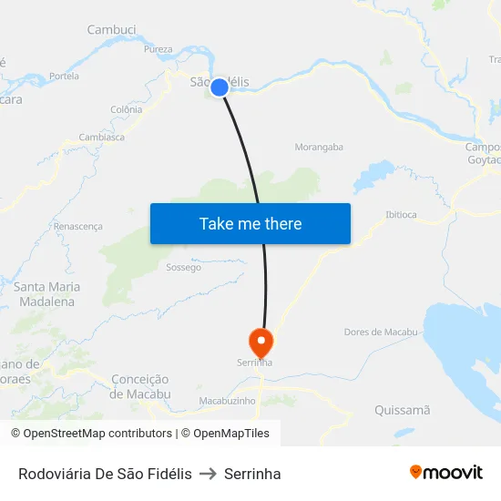 Rodoviária De São Fidélis to Serrinha map