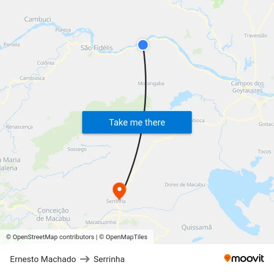 Ernesto Machado to Serrinha map