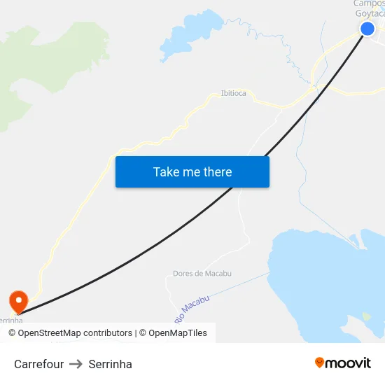 Carrefour to Serrinha map